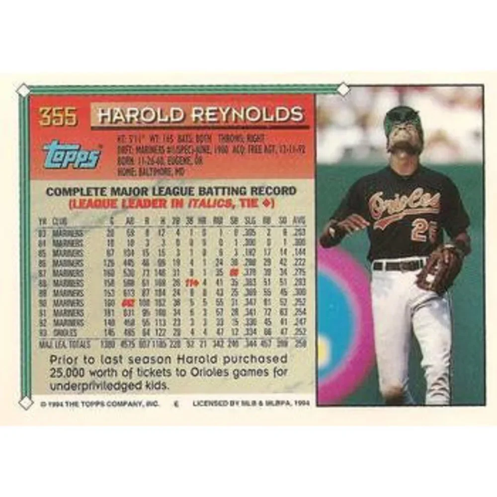 1994 Topps Harold Reynolds # 355 Baltimore Orioles